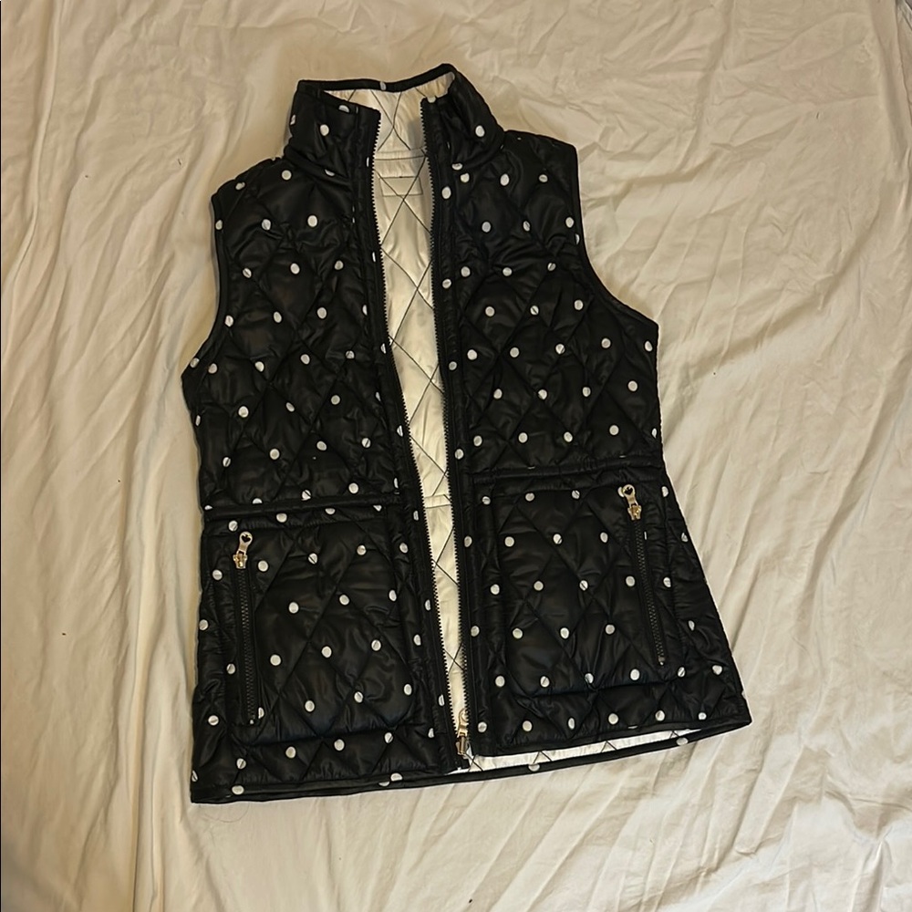 Kate Spade Reversible Black Polka Dot Quilted Vest